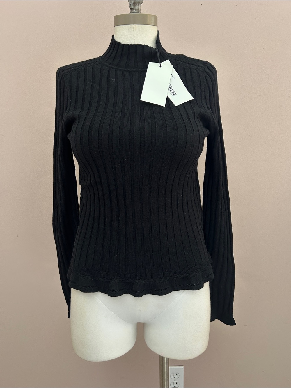 ba&sh Black Ribbed Mock-Neck Long Sleeve Top